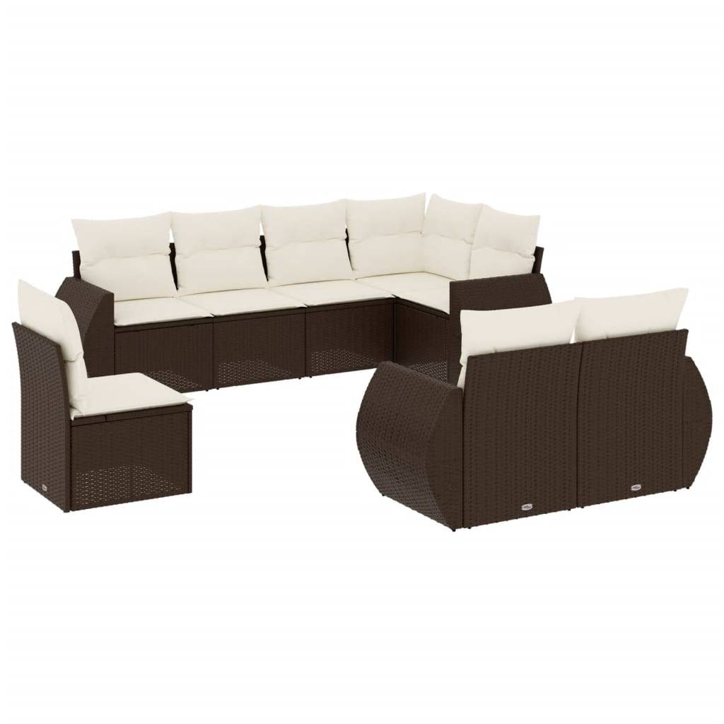 vidaXL 8-tlg. Garten-Sofagarnitur mit Kissen Braun Poly Rattan