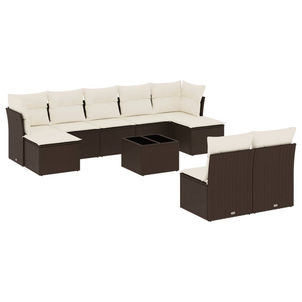 vidaXL 10-tlg. Garten-Sofagarnitur mit Kissen Braun Poly Rattan