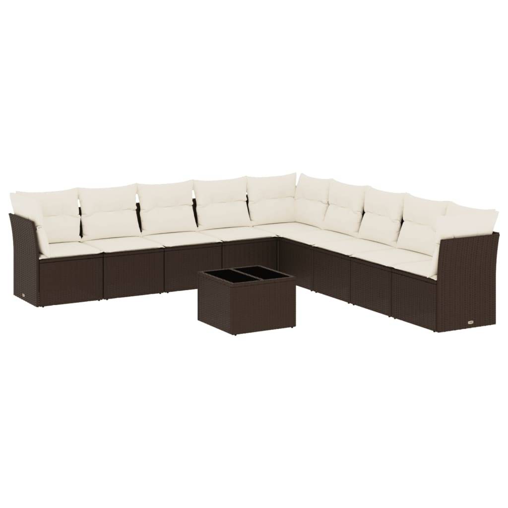 vidaXL 10-tlg. Garten-Sofagarnitur mit Kissen Braun Poly Rattan