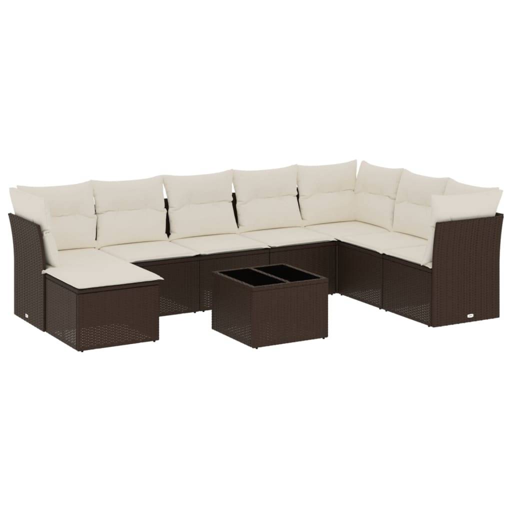 vidaXL 9-tlg. Garten-Sofagarnitur mit Kissen Braun Poly Rattan