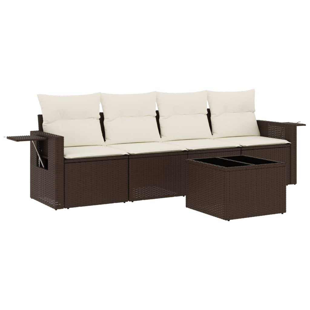 vidaXL 5-tlg. Garten-Sofagarnitur mit Kissen Braun Poly Rattan