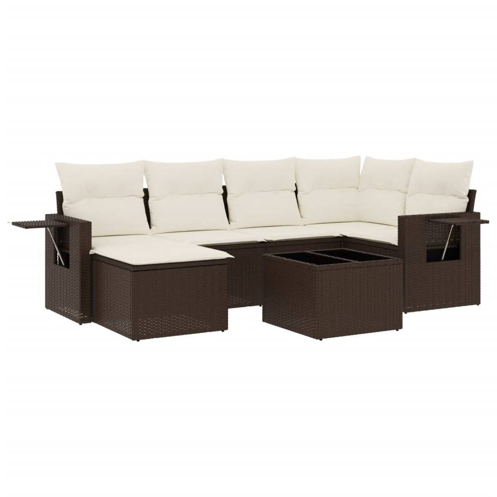 vidaXL 7-tlg. Garten-Sofagarnitur mit Kissen Braun Poly Rattan