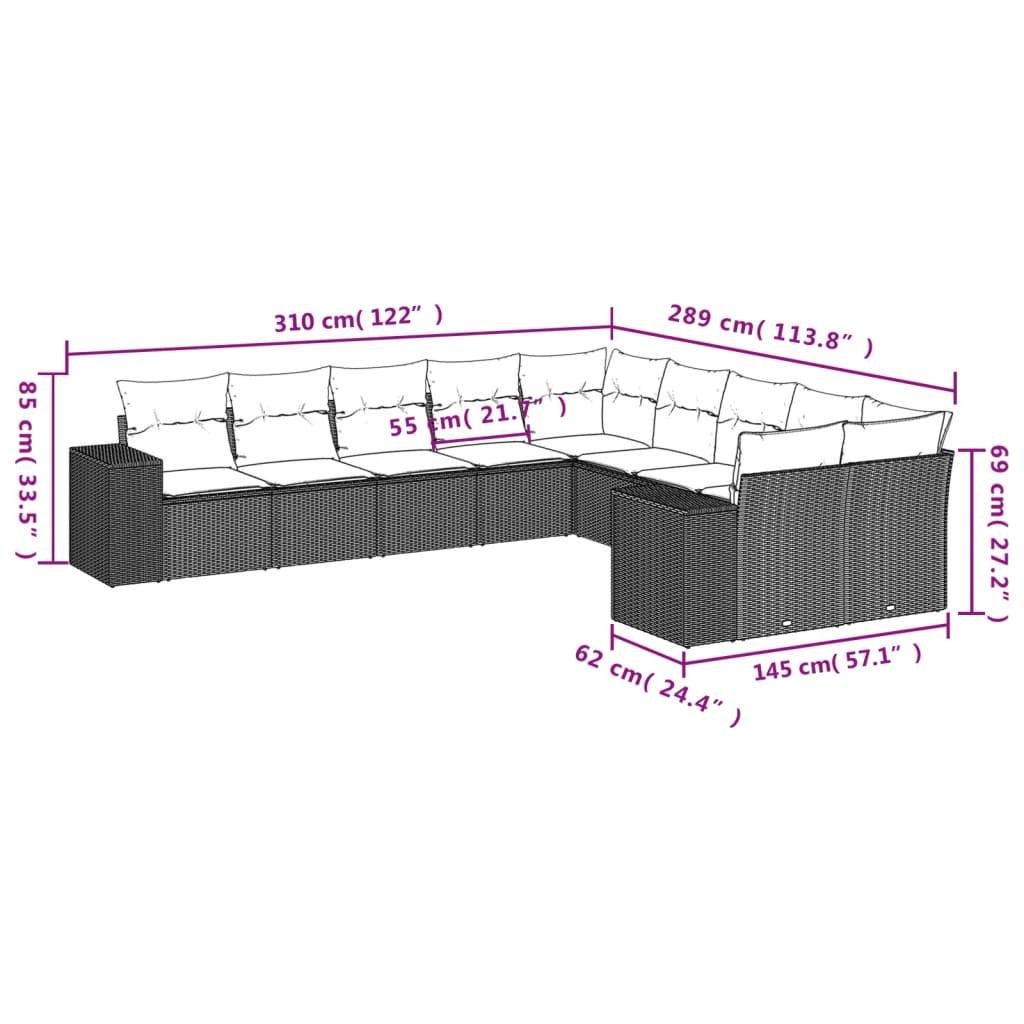 vidaXL 10-teiliges Gartensofa-Set mit Kissen, braun, Polyrattan
