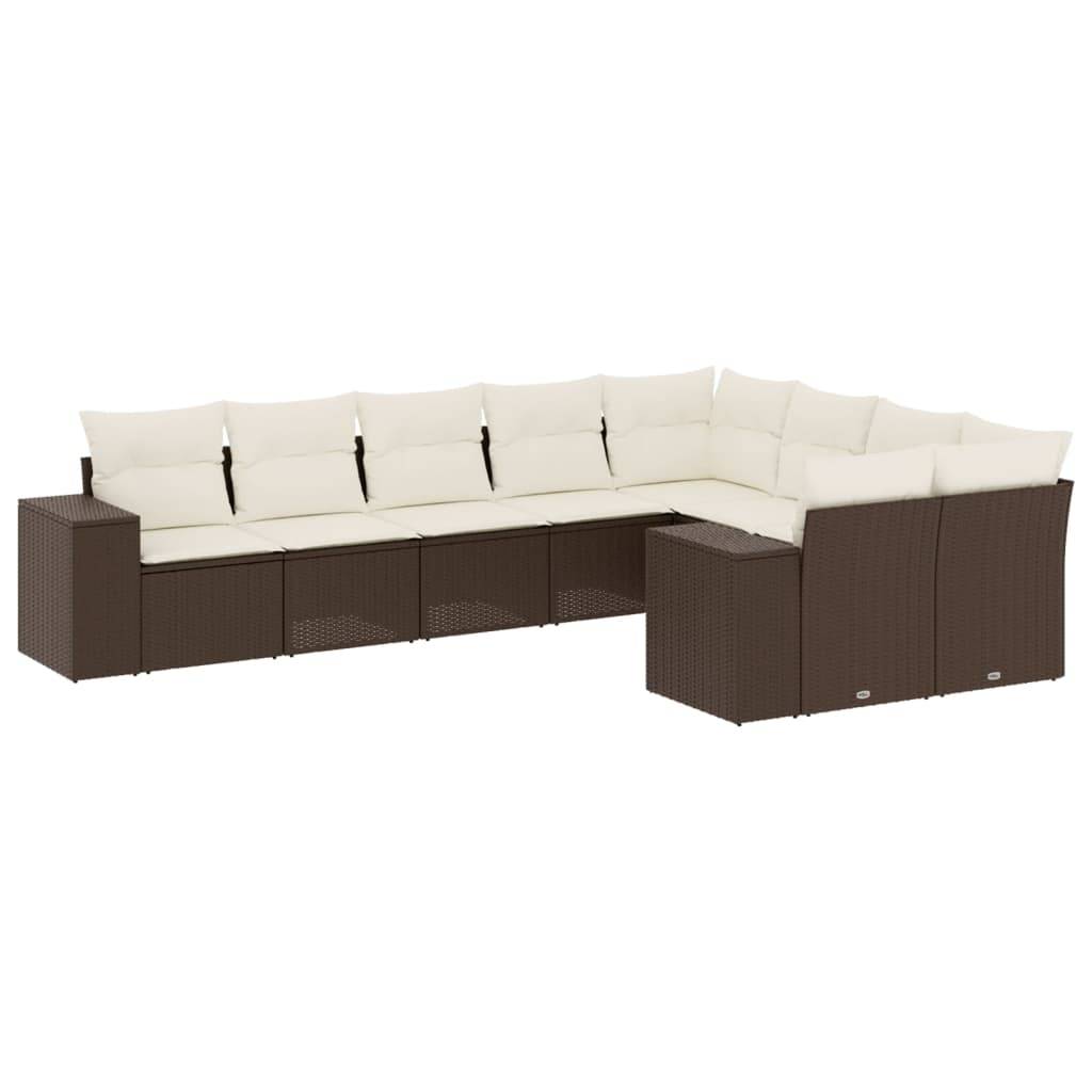 vidaXL 9-tlg. Garten-Sofagarnitur mit Kissen Braun Poly Rattan