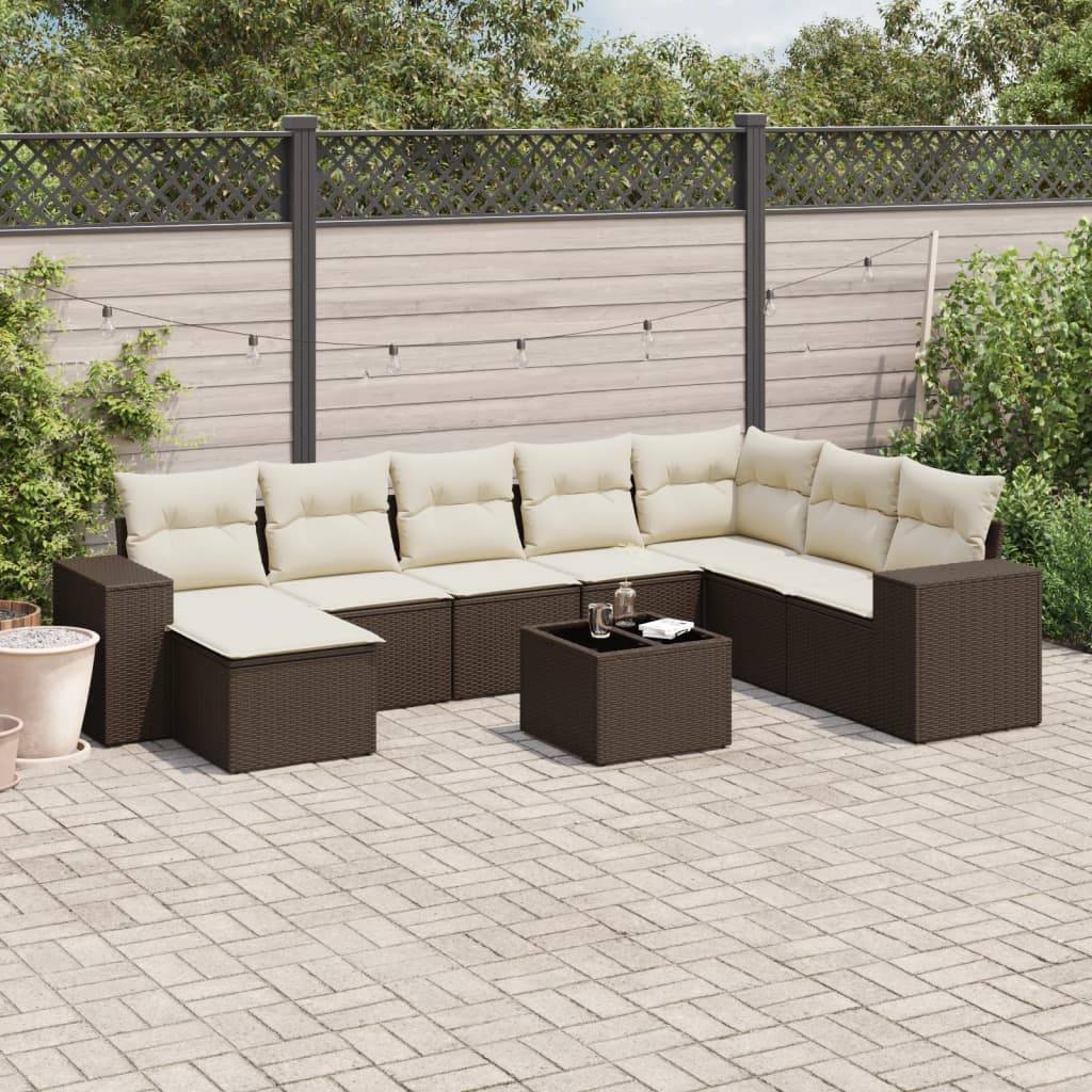 vidaXL 9-tlg. Garten-Sofagarnitur mit Kissen Braun Poly Rattan