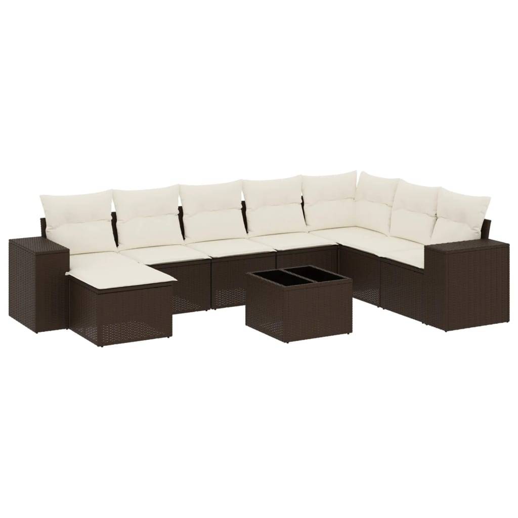 vidaXL 9-tlg. Garten-Sofagarnitur mit Kissen Braun Poly Rattan