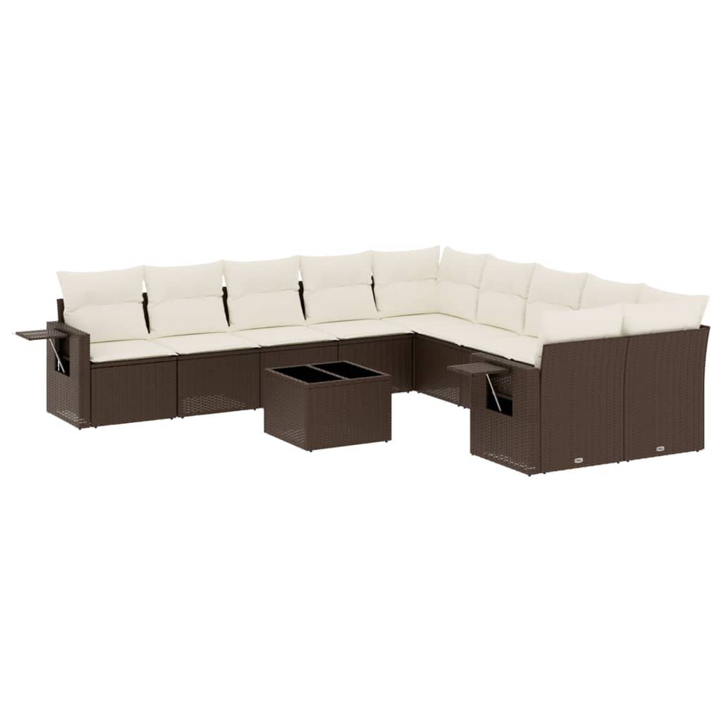 vidaXL 11-tlg. Garten-Sofagarnitur mit Kissen Braun Poly Rattan