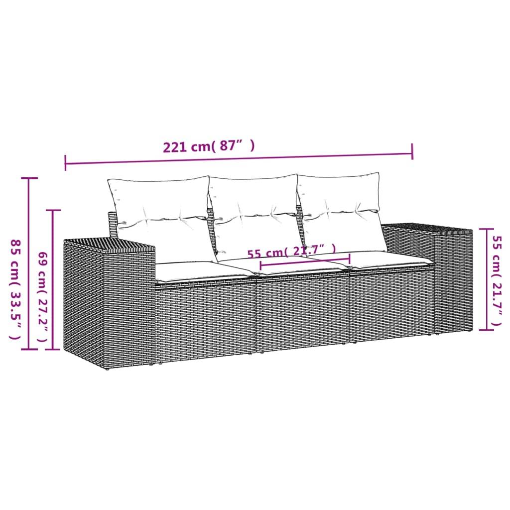 vidaXL 3-tlg. Garten-Sofagarnitur mit Kissen Braun Poly Rattan
