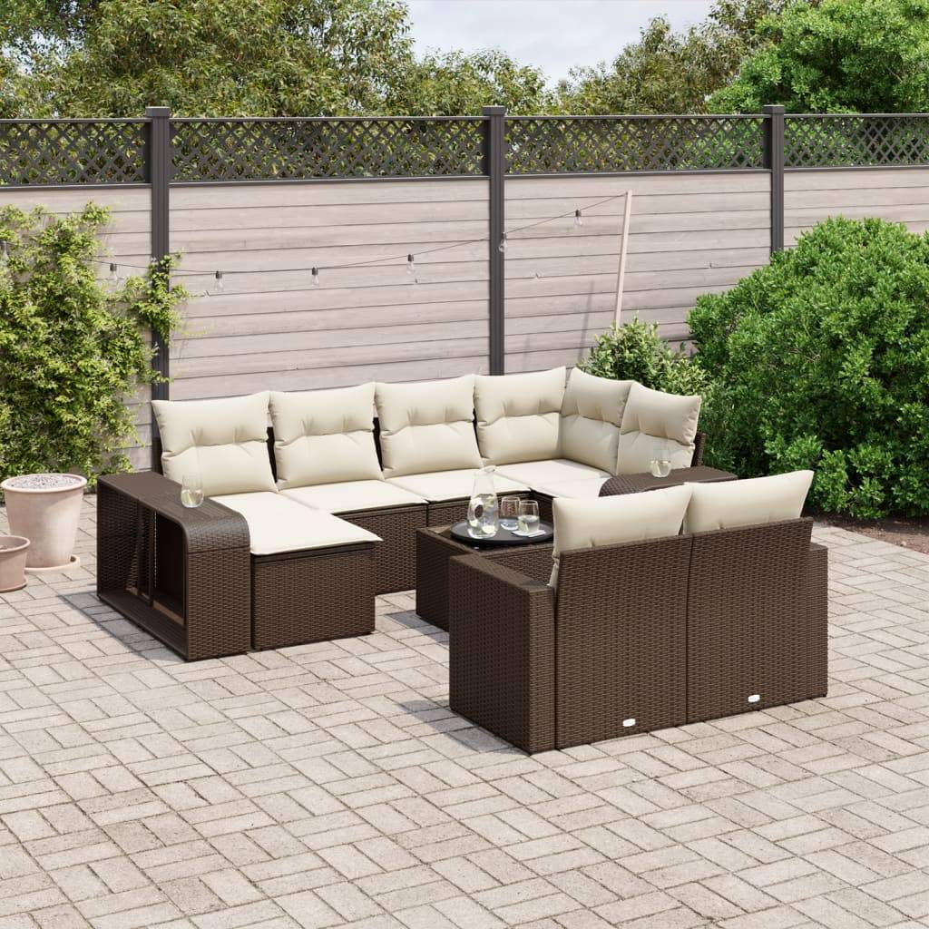 vidaXL 11-tlg. Garten-Sofagarnitur mit Kissen Braun Poly Rattan
