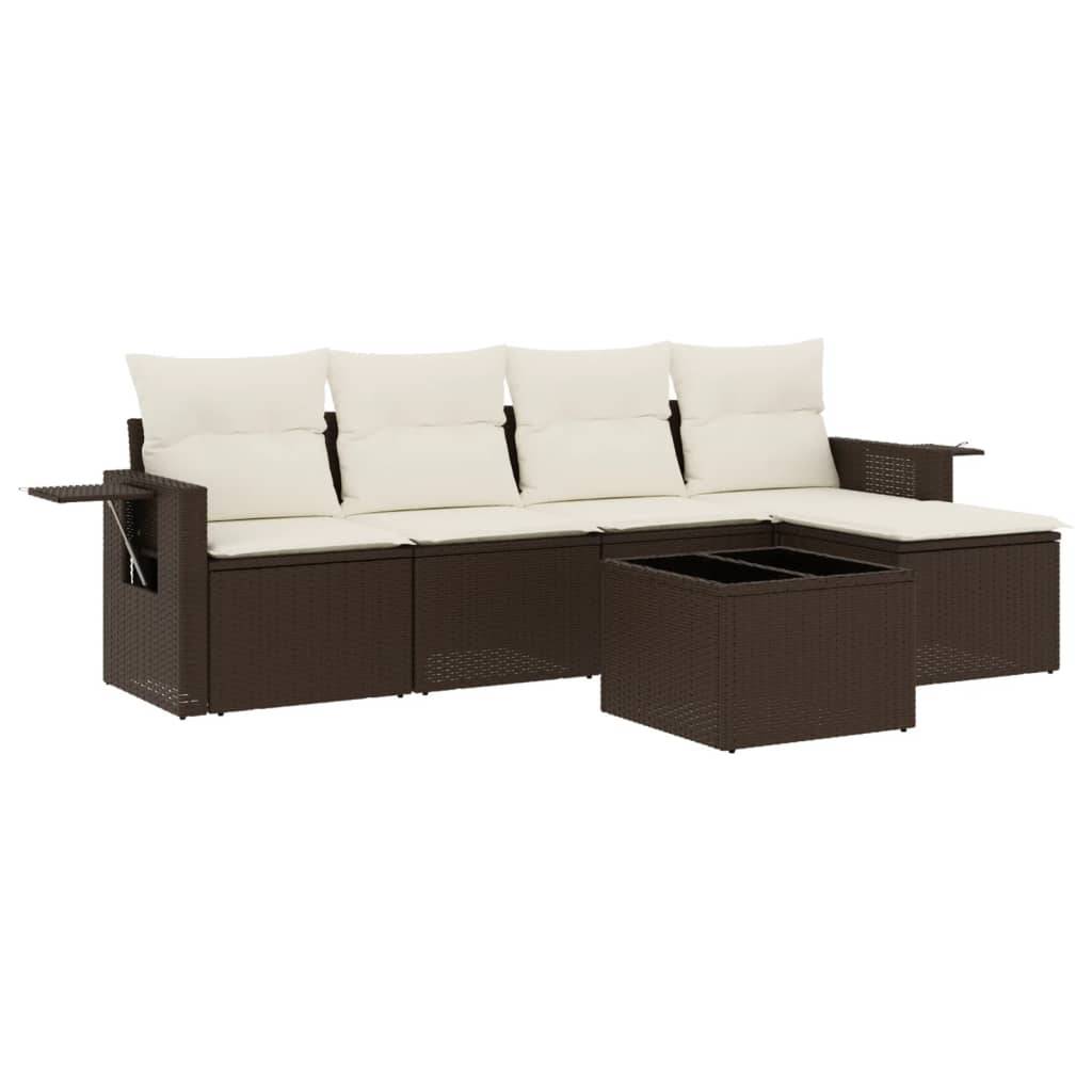 vidaXL 6-tlg. Garten-Sofagarnitur mit Kissen Braun Poly Rattan