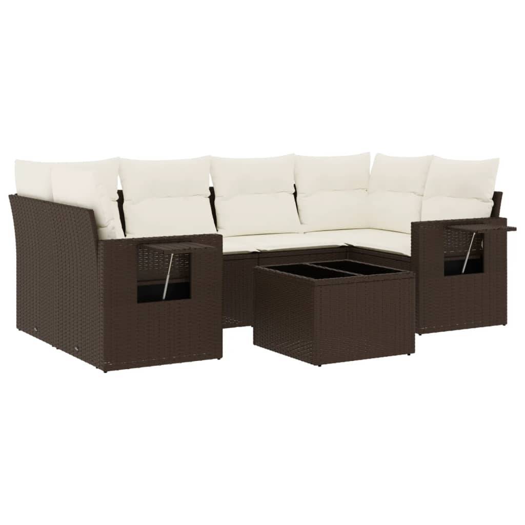 vidaXL 7-tlg. Garten-Sofagarnitur mit Kissen Braun Poly Rattan