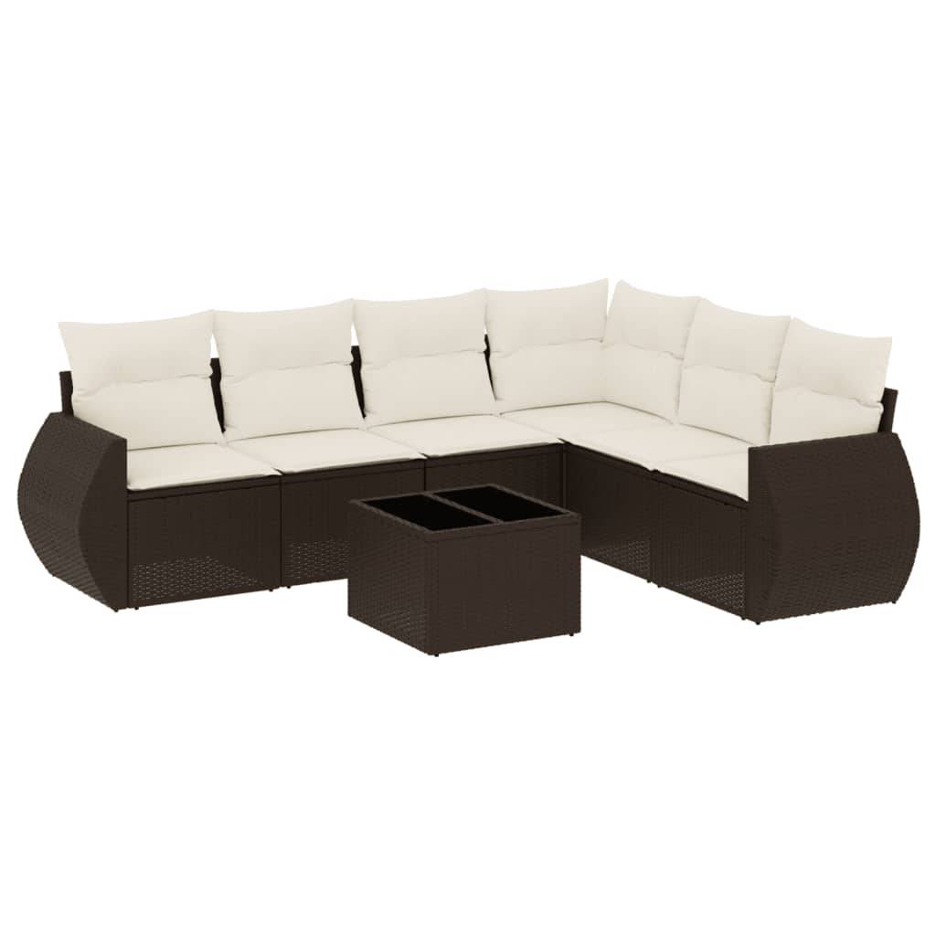 vidaXL 7-tlg. Garten-Sofagarnitur mit Kissen Braun Poly Rattan