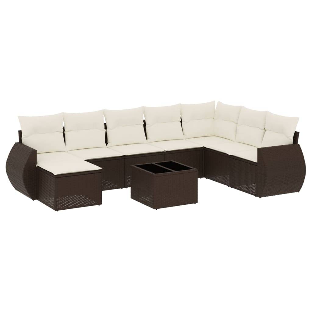 vidaXL 9-tlg. Garten-Sofagarnitur mit Kissen Braun Poly Rattan