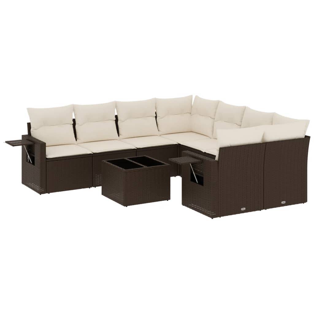 vidaXL 9-tlg. Garten-Sofagarnitur mit Kissen Braun Poly Rattan