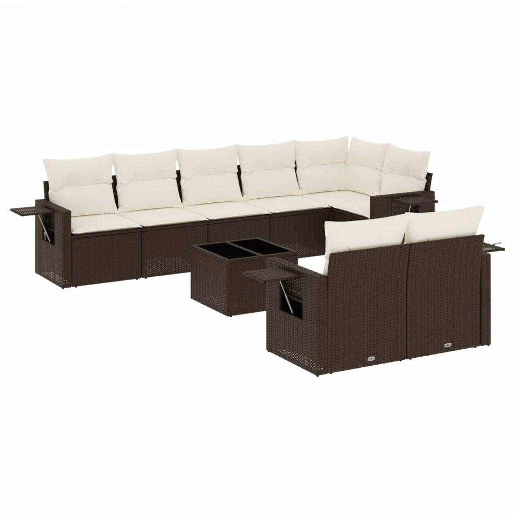 vidaXL 9-tlg. Garten-Sofagarnitur mit Kissen Braun Poly Rattan