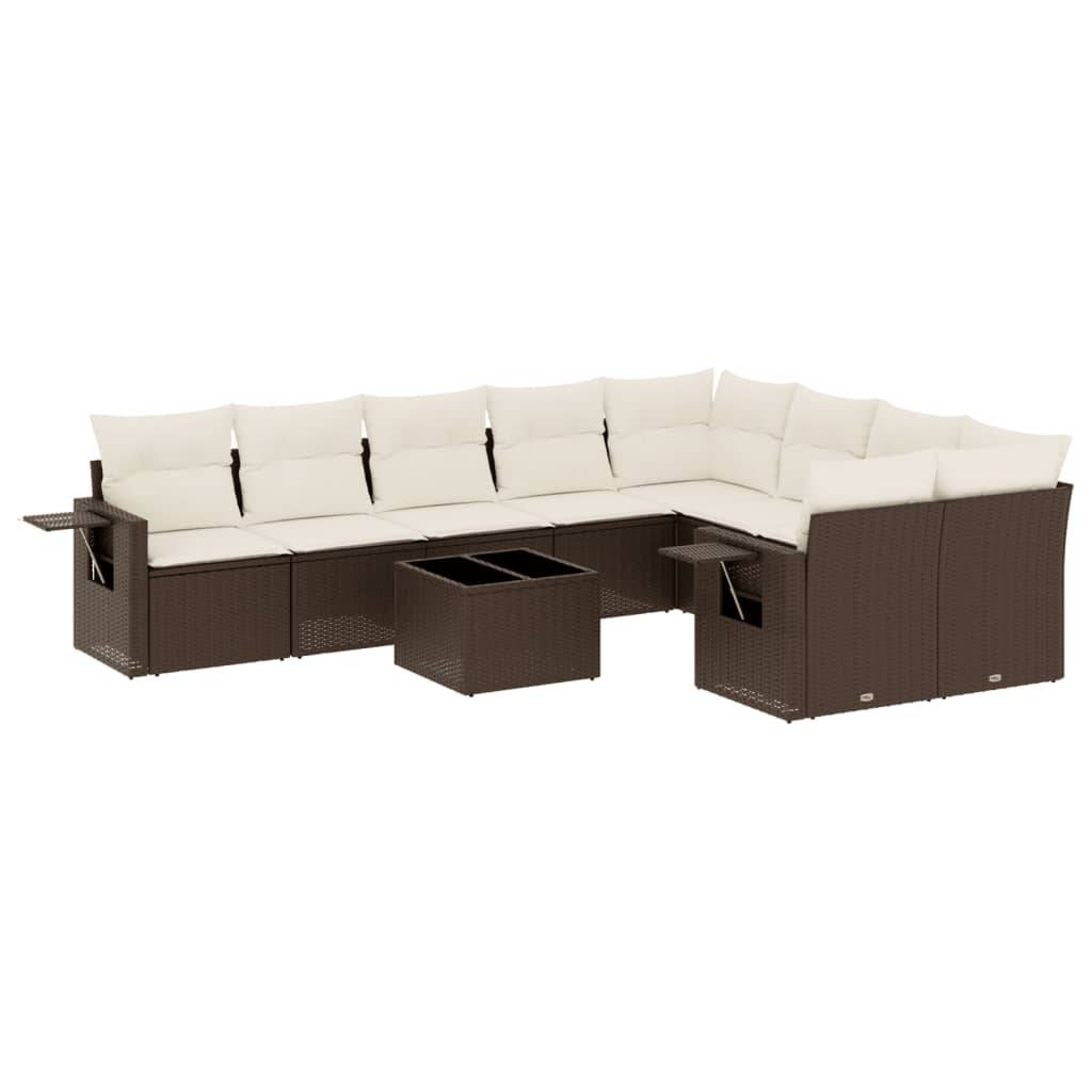vidaXL 10-tlg. Garten-Sofagarnitur mit Kissen Braun Poly Rattan