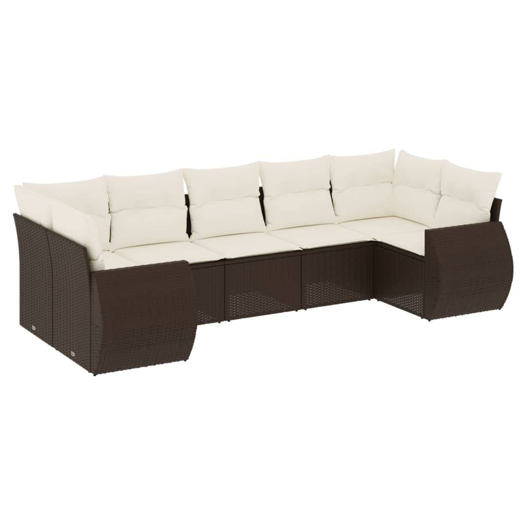 vidaXL 7-tlg. Garten-Sofagarnitur mit Kissen Braun Poly Rattan