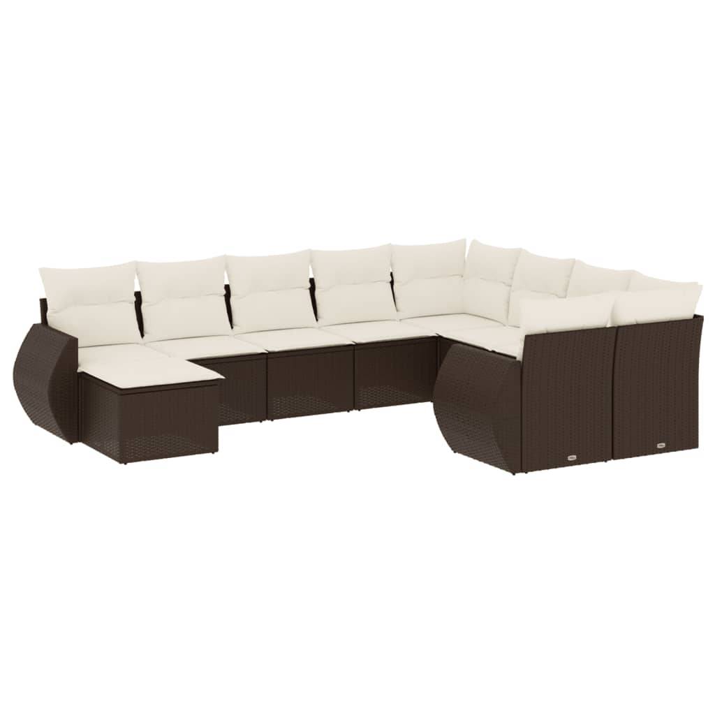 vidaXL 10-tlg. Garten-Sofagarnitur mit Kissen Braun Poly Rattan