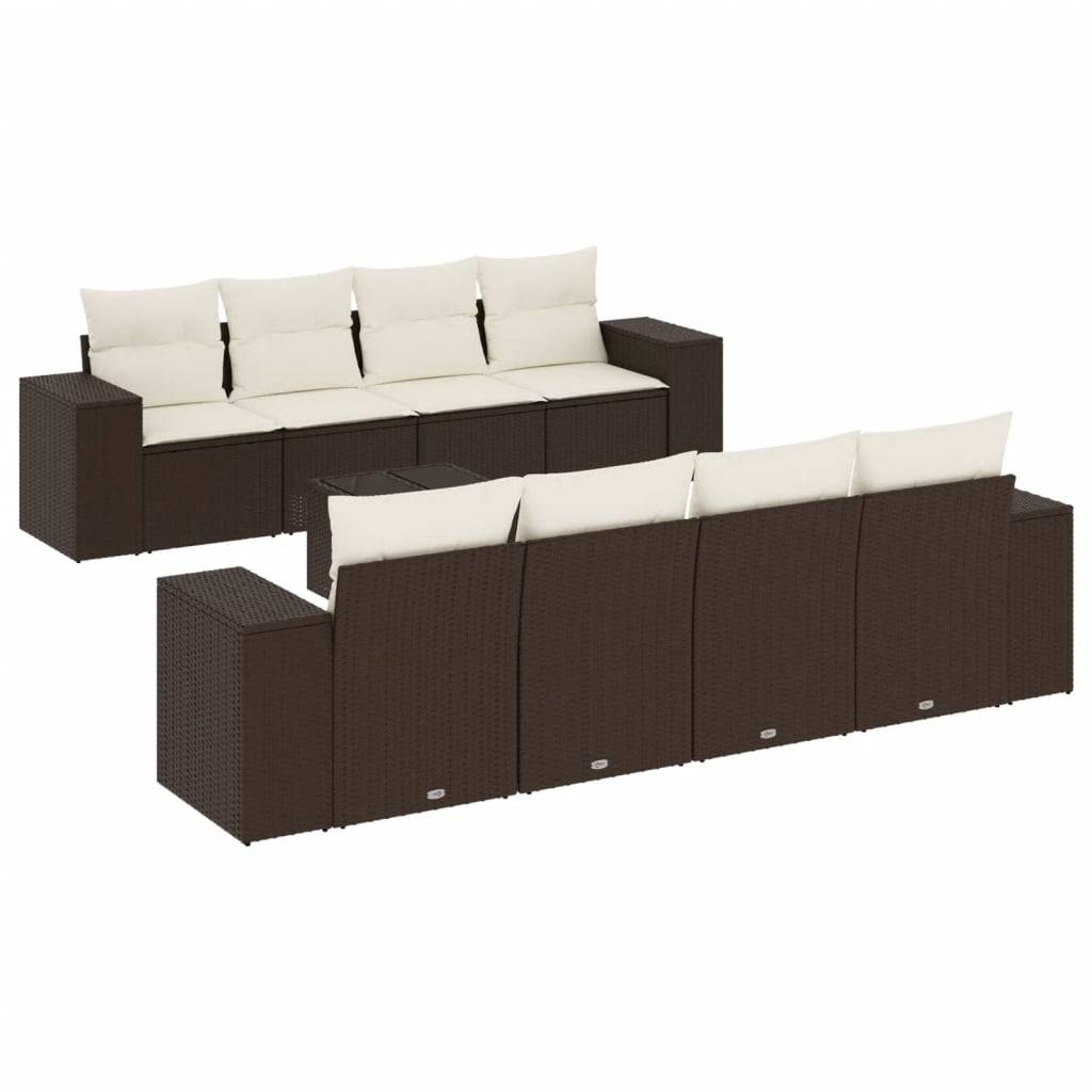 vidaXL 9-tlg. Garten-Sofagarnitur mit Kissen Braun Poly Rattan