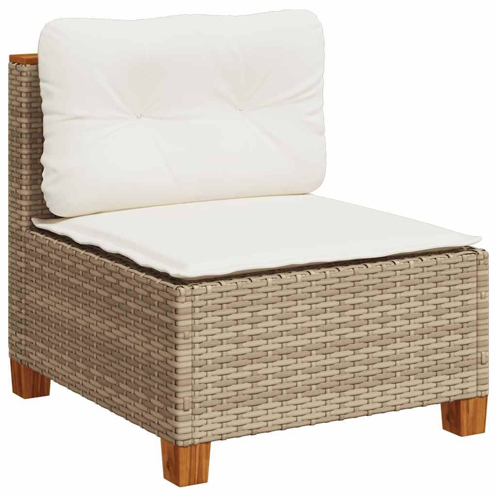 vidaXL 11-tlg. Garten-Sofagarnitur mit Kissen Beige Poly Rattan