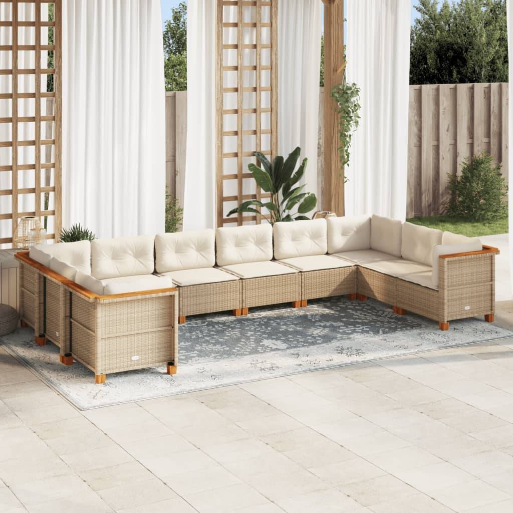 vidaXL 10-tlg. Garten-Sofagarnitur mit Kissen Beige Poly Rattan