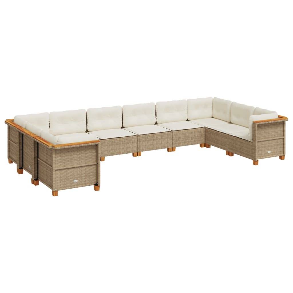 vidaXL 10-tlg. Garten-Sofagarnitur mit Kissen Beige Poly Rattan
