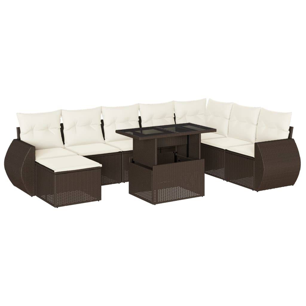 vidaXL 9-tlg. Garten-Sofagarnitur mit Kissen Braun Poly Rattan