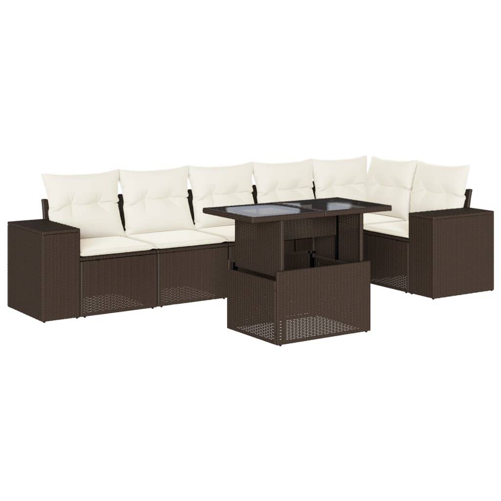 vidaXL 7-tlg. Garten-Sofagarnitur mit Kissen Braun Poly Rattan