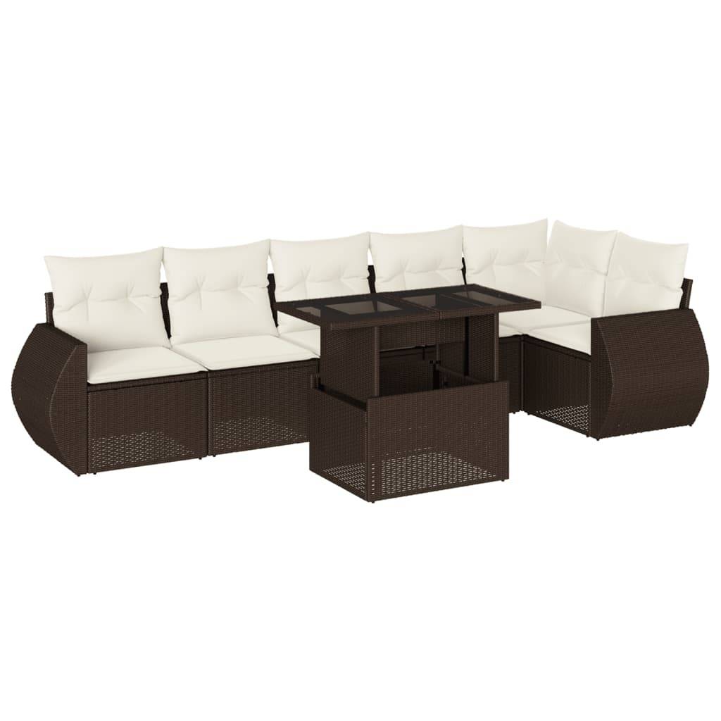 vidaXL 7-tlg. Garten-Sofagarnitur mit Kissen Braun Poly Rattan
