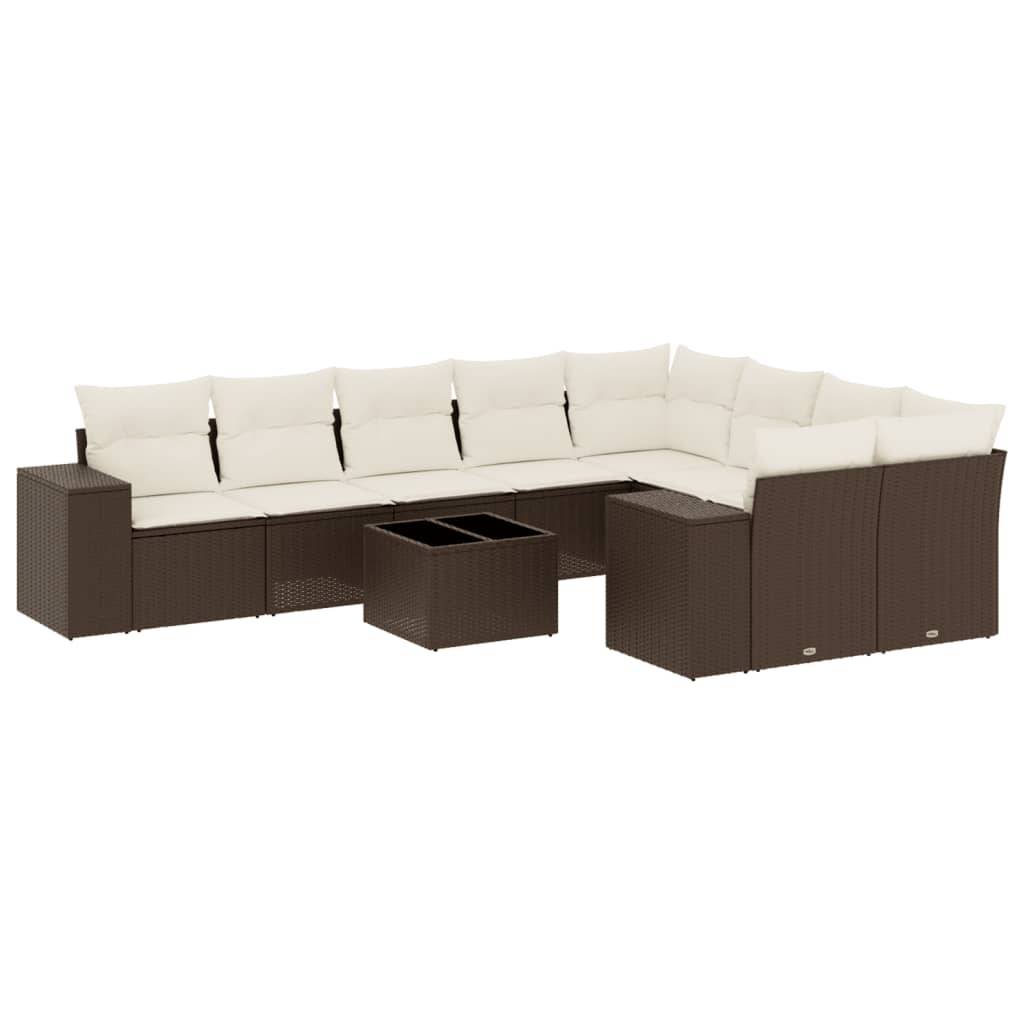 vidaXL 10-tlg. Garten-Sofagarnitur mit Kissen Braun Poly Rattan