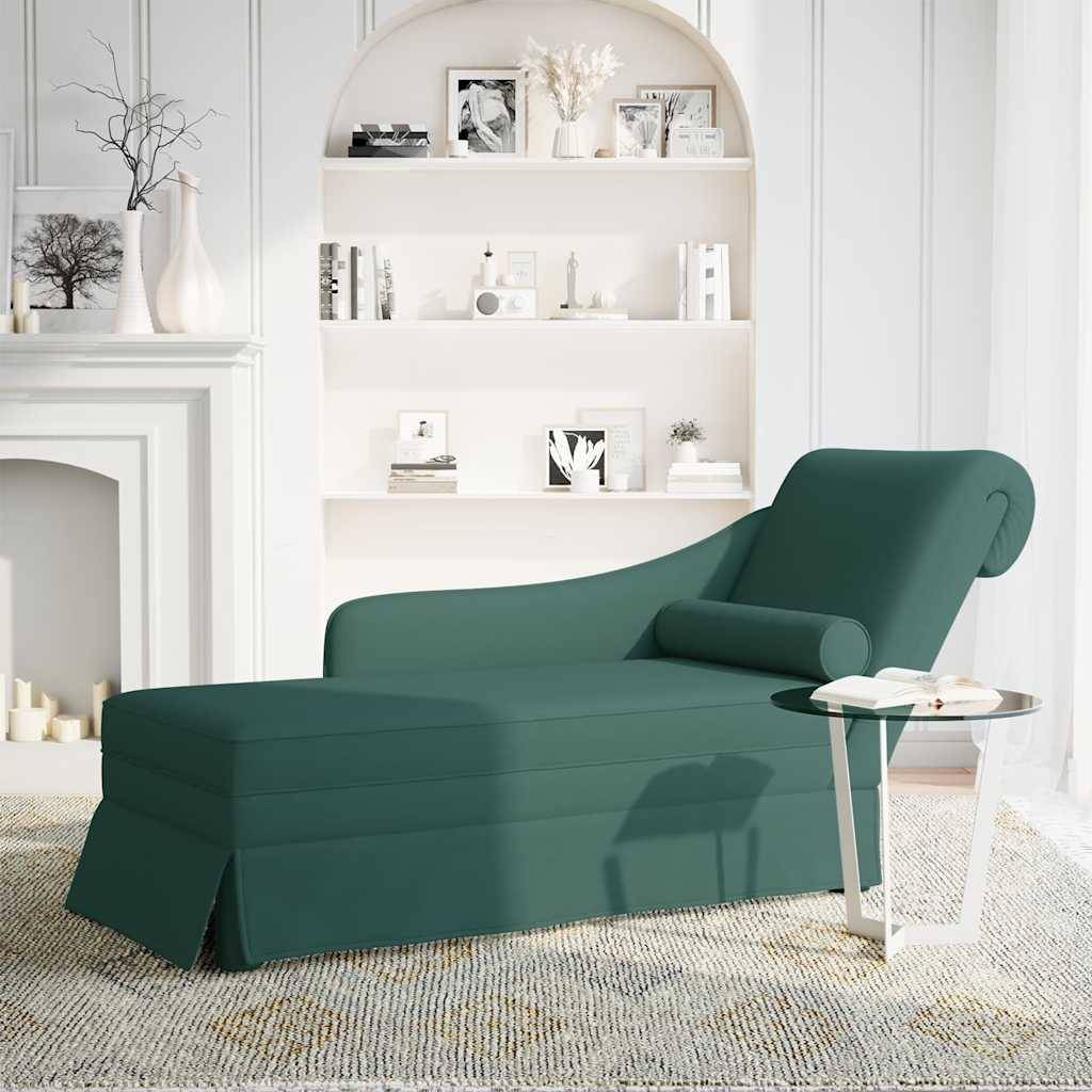 vidaXL Chaiselongue mit Nackenrolle Rechter Armlehne Dunkelgrün Samt