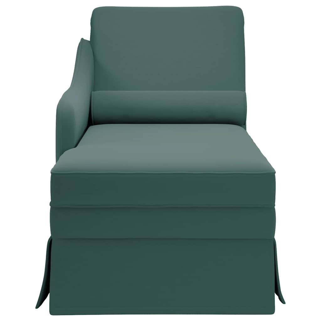 vidaXL Chaiselongue mit Nackenrolle Rechter Armlehne Dunkelgrün Samt