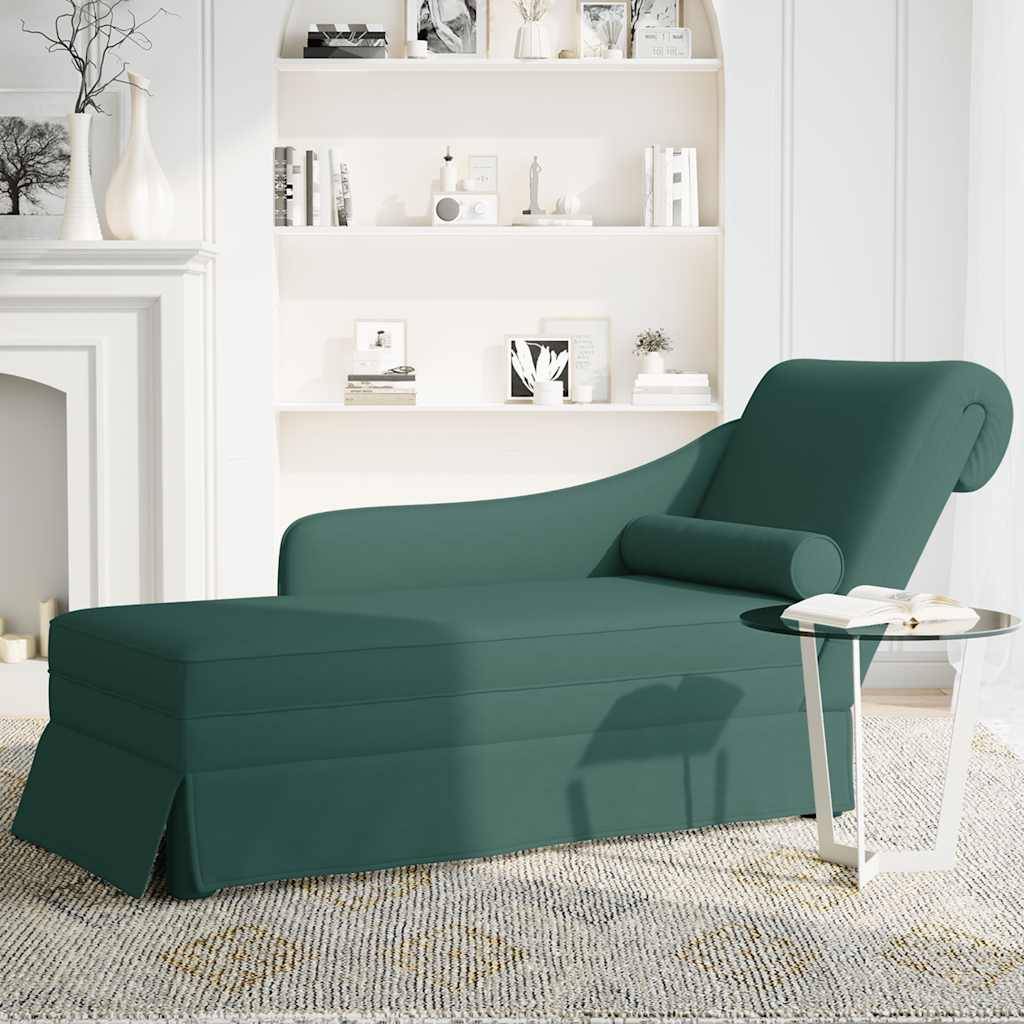 vidaXL Chaiselongue mit Nackenrolle Rechter Armlehne Dunkelgrün Samt