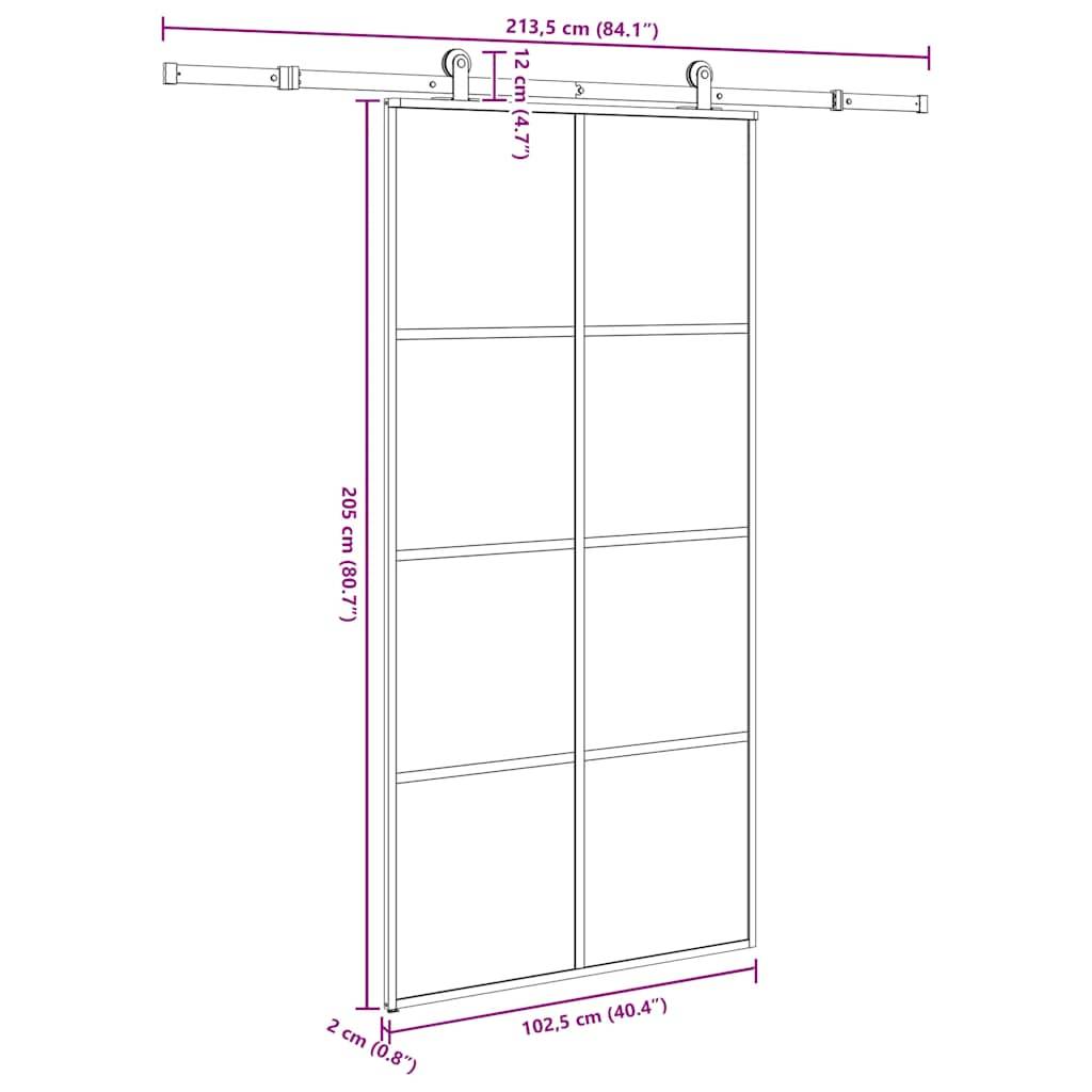 vidaXL Schiebetür mit Beschlag 102,5x205 cm ESG-Glas & Aluminium