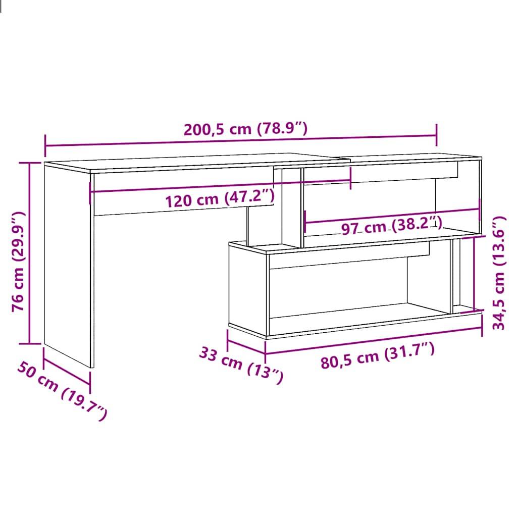 vidaXL Eckschreibtisch Artisan-Eiche 200,5x50x76 cm Holzwerkstoff