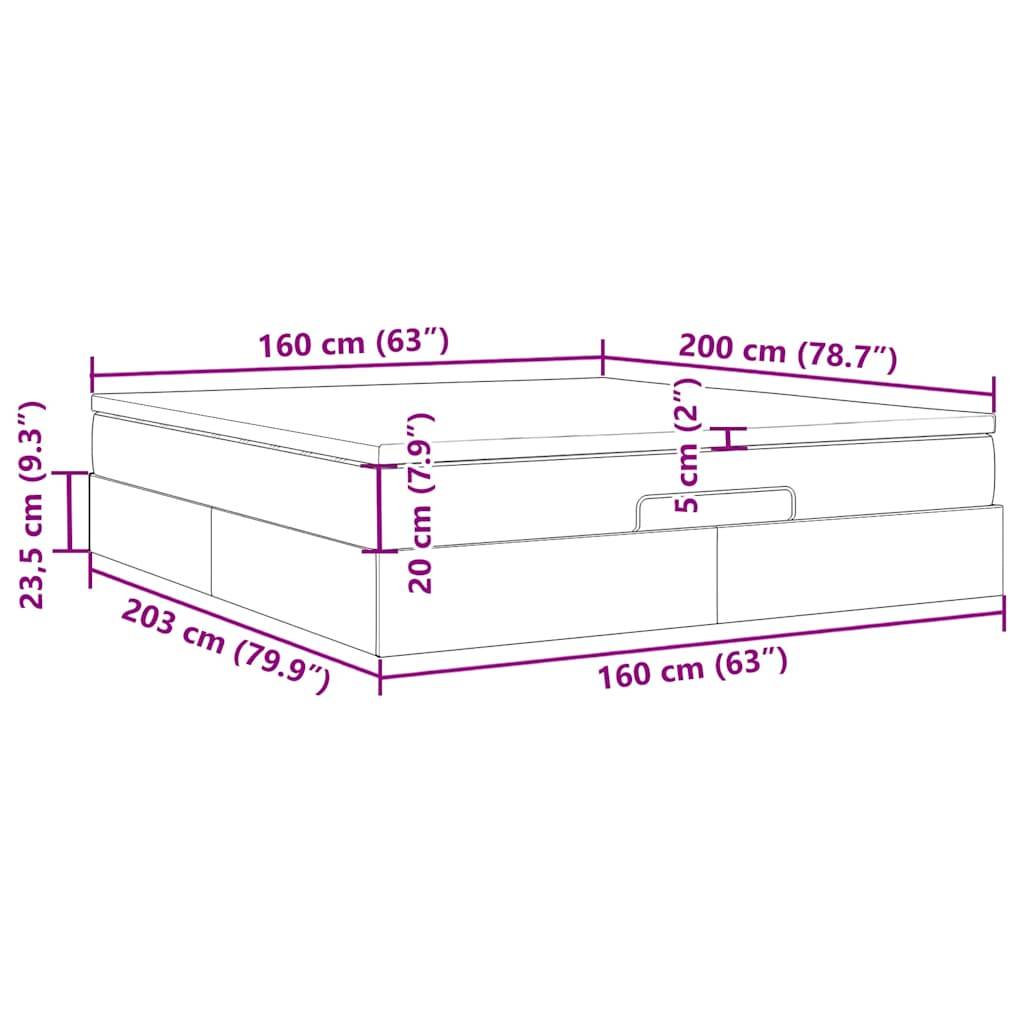 vidaXL Ottoman-Bett mit Matratze Creme 160x200 cm Stoff
