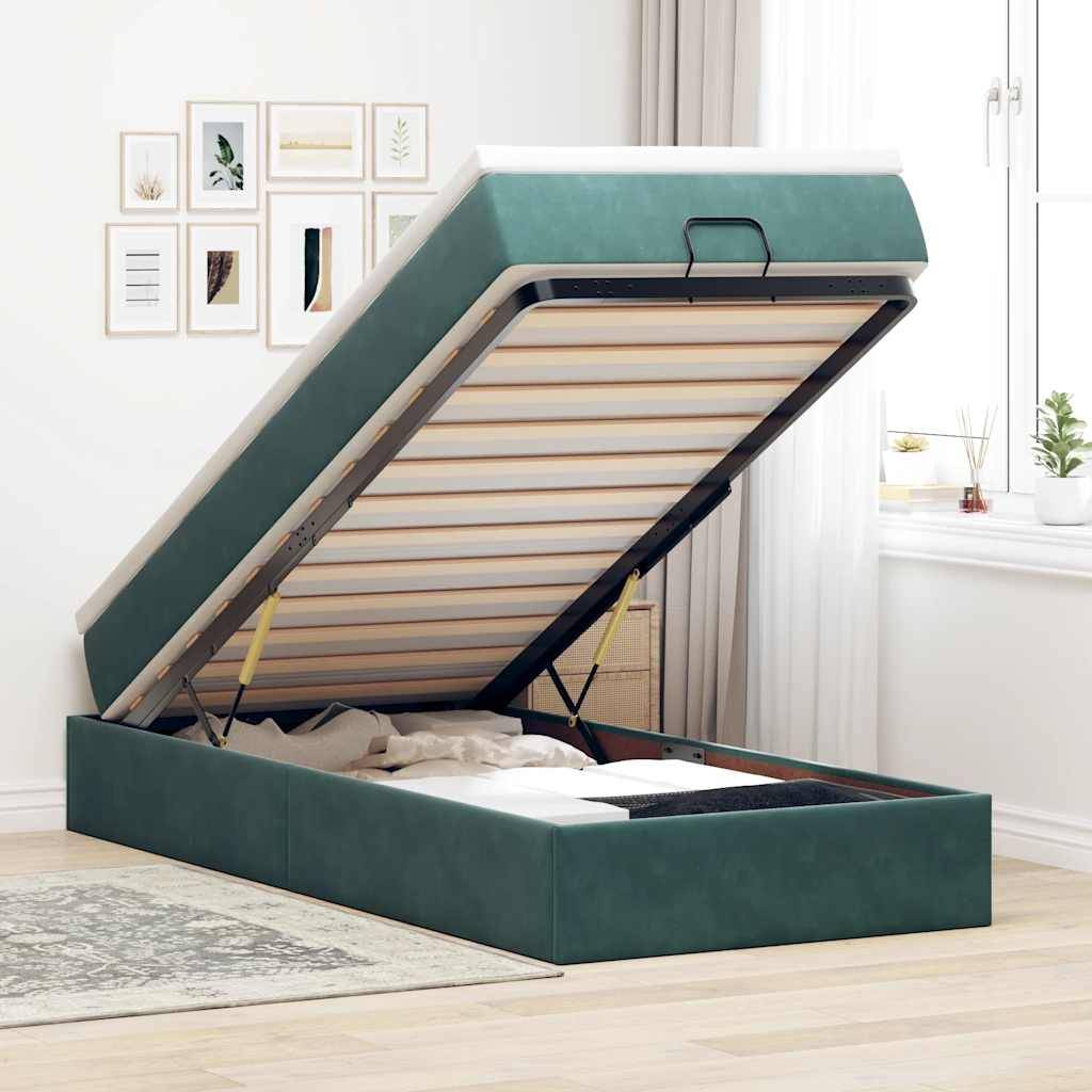 vidaXL Ottoman-Bett mit Matratze Dunkelgrün 100x200 cm Samt