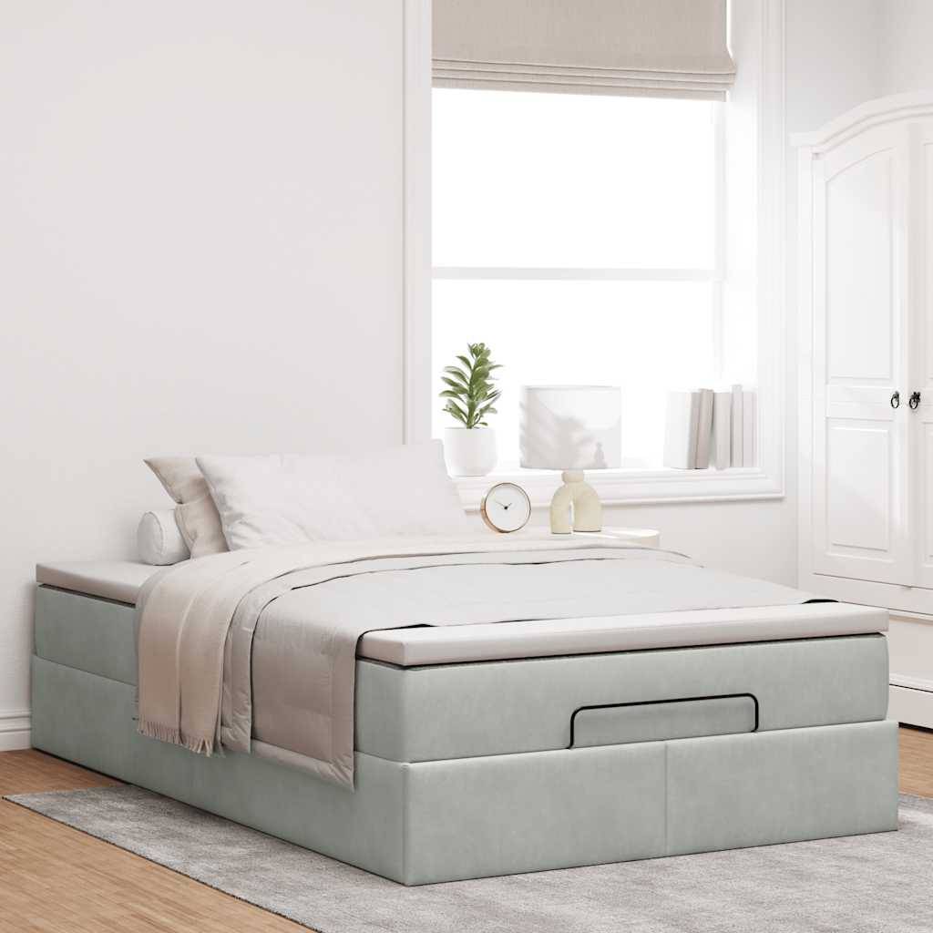 vidaXL Ottoman-Bett mit Matratze Hellgrau 120x200 cm Samt