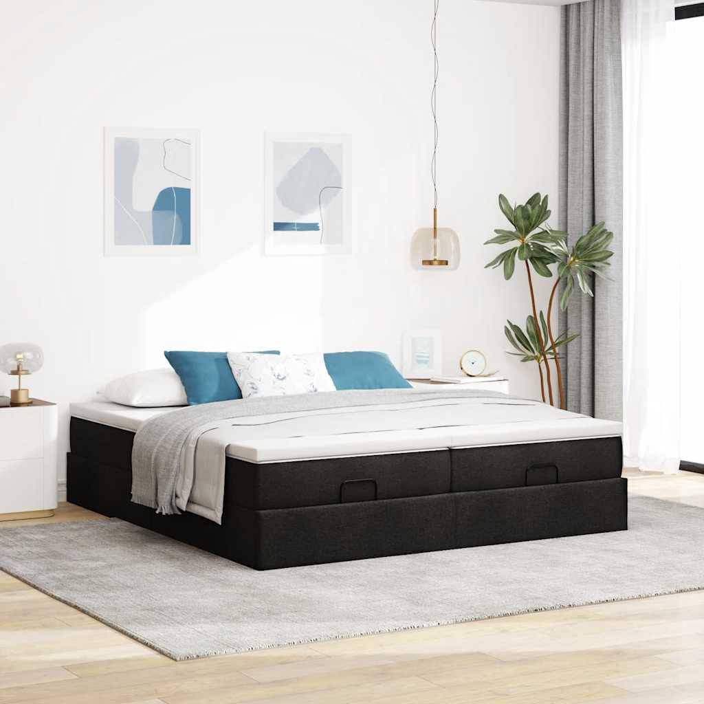 vidaXL Ottoman-Bett mit Matratzen Schwarz 200x200 cm Stoff
