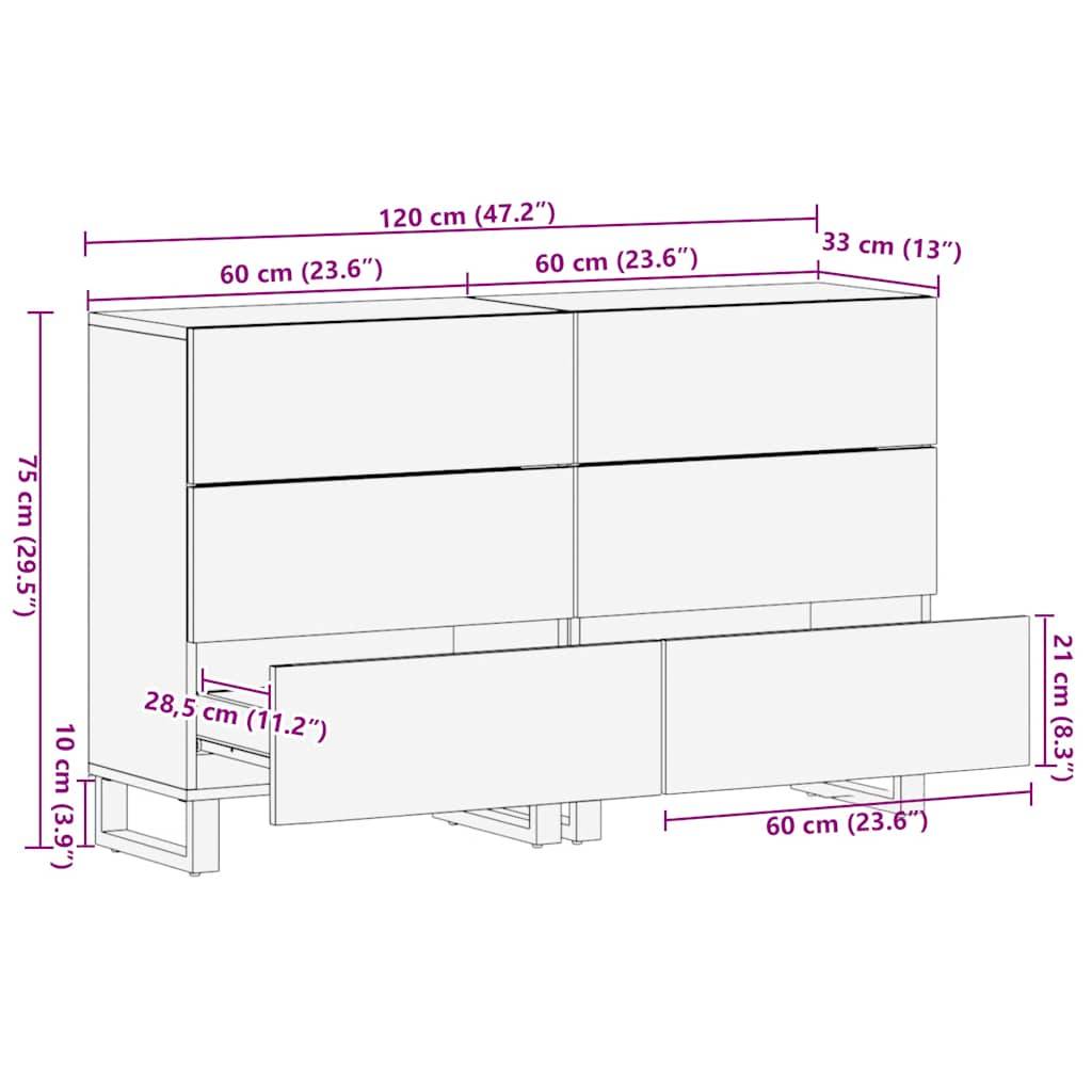 vidaXL Sideboards 2 Stk. Schwarz 60x33x75 cm Massivholz Mango