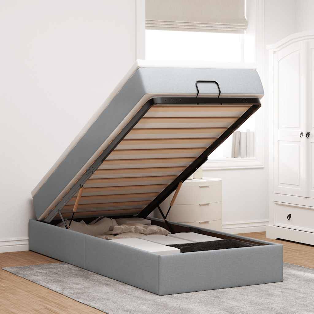 vidaXL Ottoman-Bett mit Matratze Hellgrau 100x200 cm Stoff