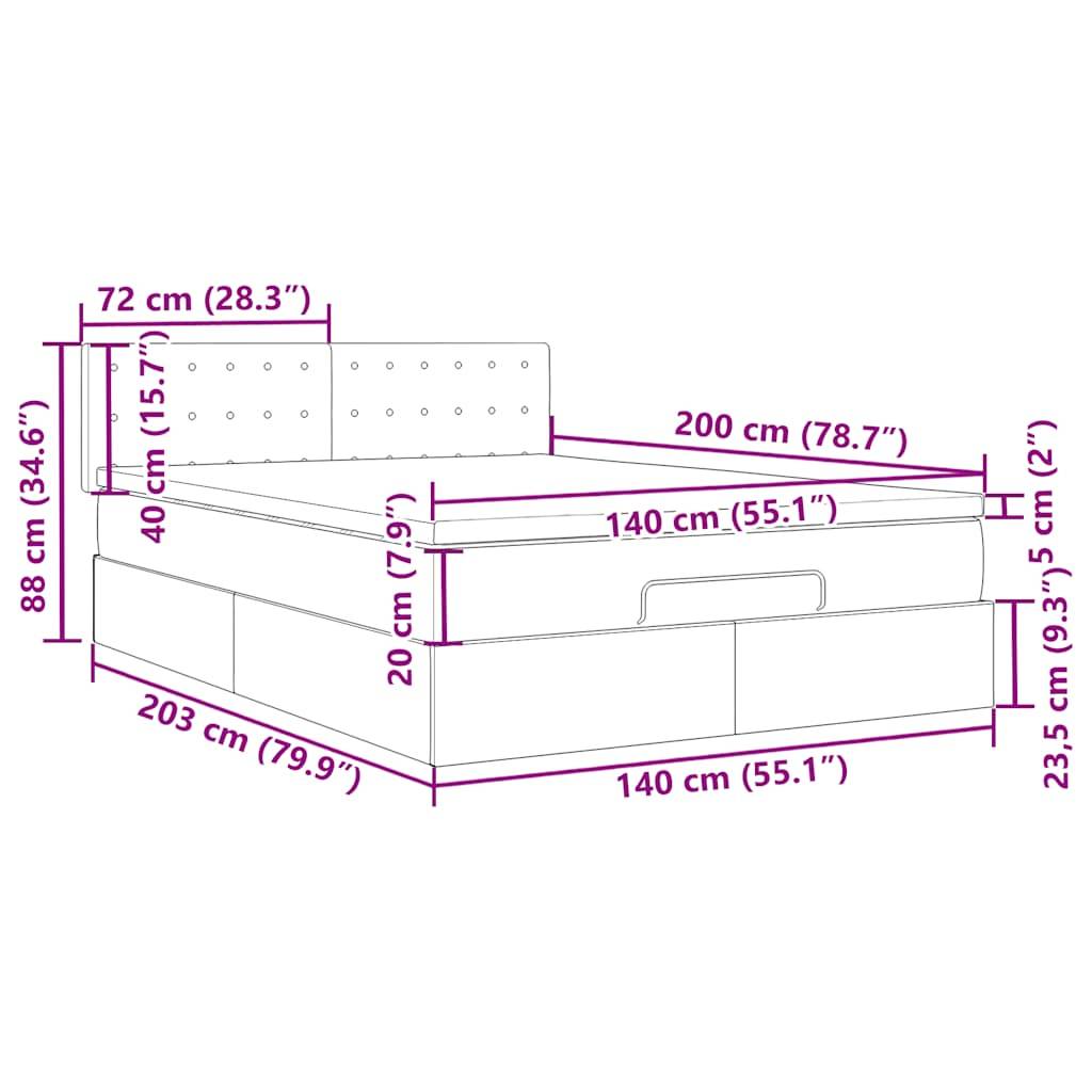 vidaXL Ottoman-Bett mit Matratze Dunkelblau 140x200 cm Samt