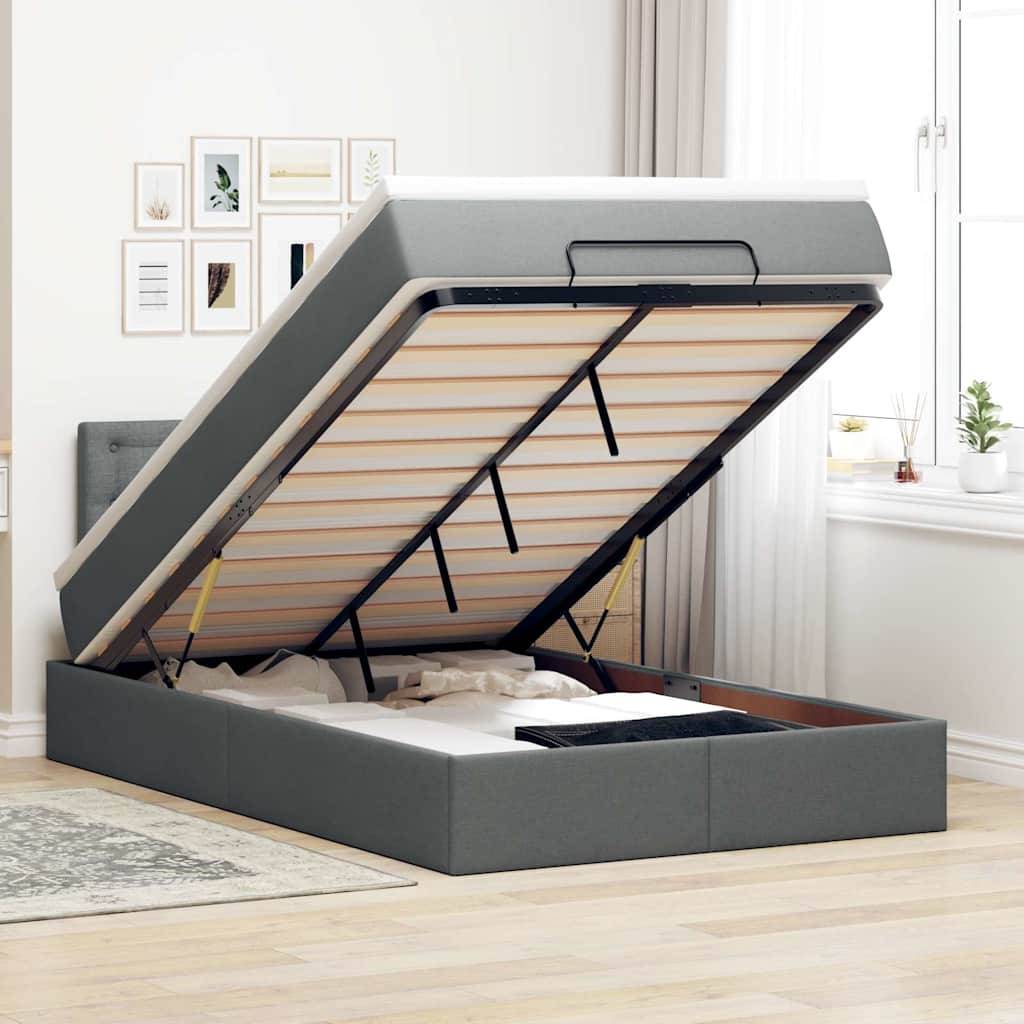 vidaXL Ottomane Bett mit Matratze & LEDs Dunkelgrau 120x200 cm Stoff