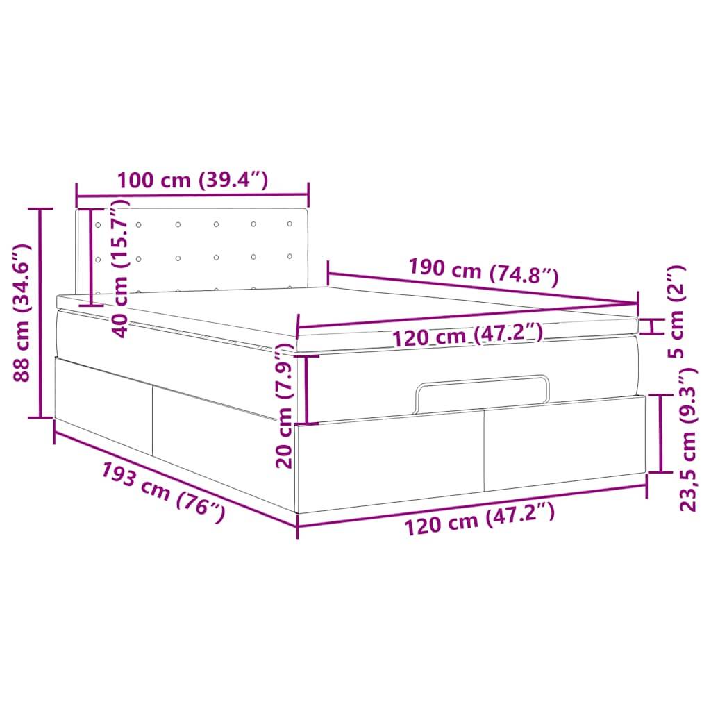 vidaXL Ottoman-Bett mit Matratze Cappuccino-Braun 120x190cm Kunstleder