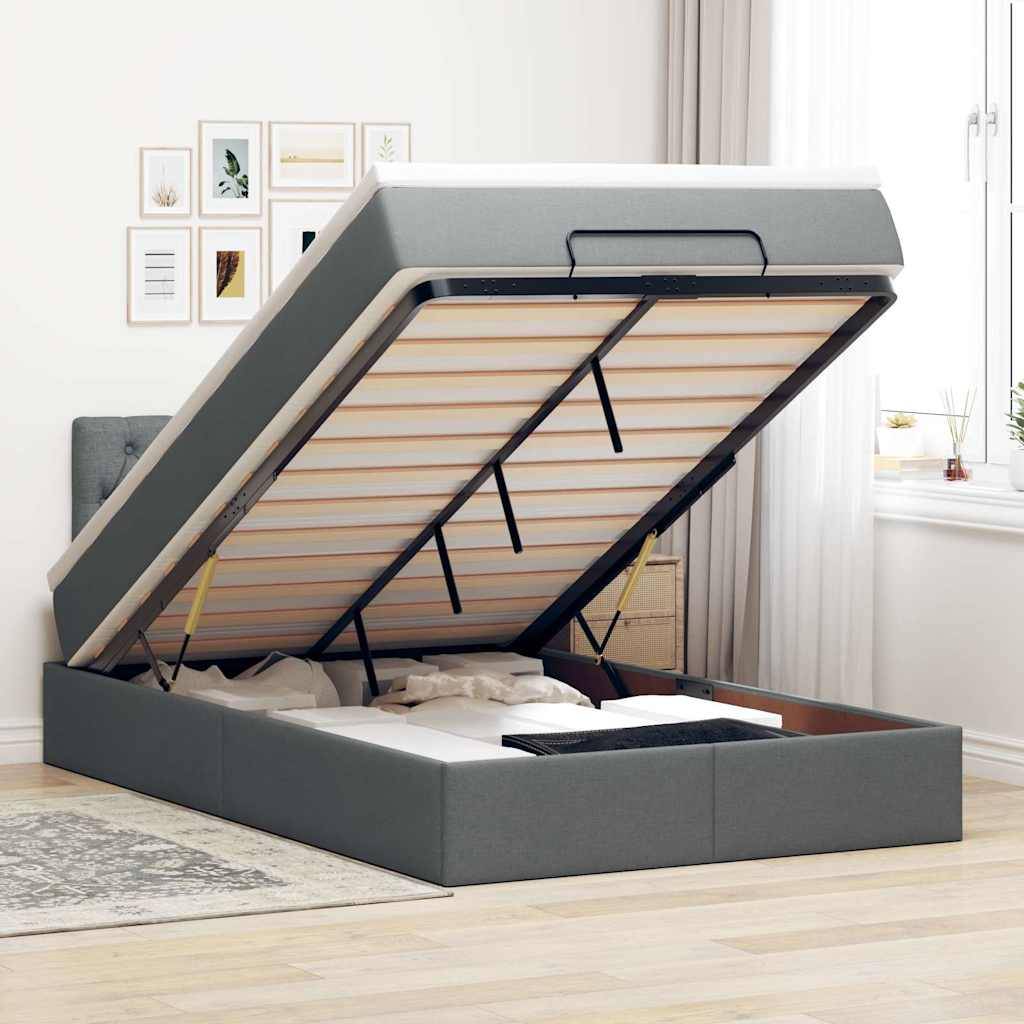 vidaXL Ottomane Bett mit Matratze & LEDs Dunkelgrau 120x200 cm Stoff