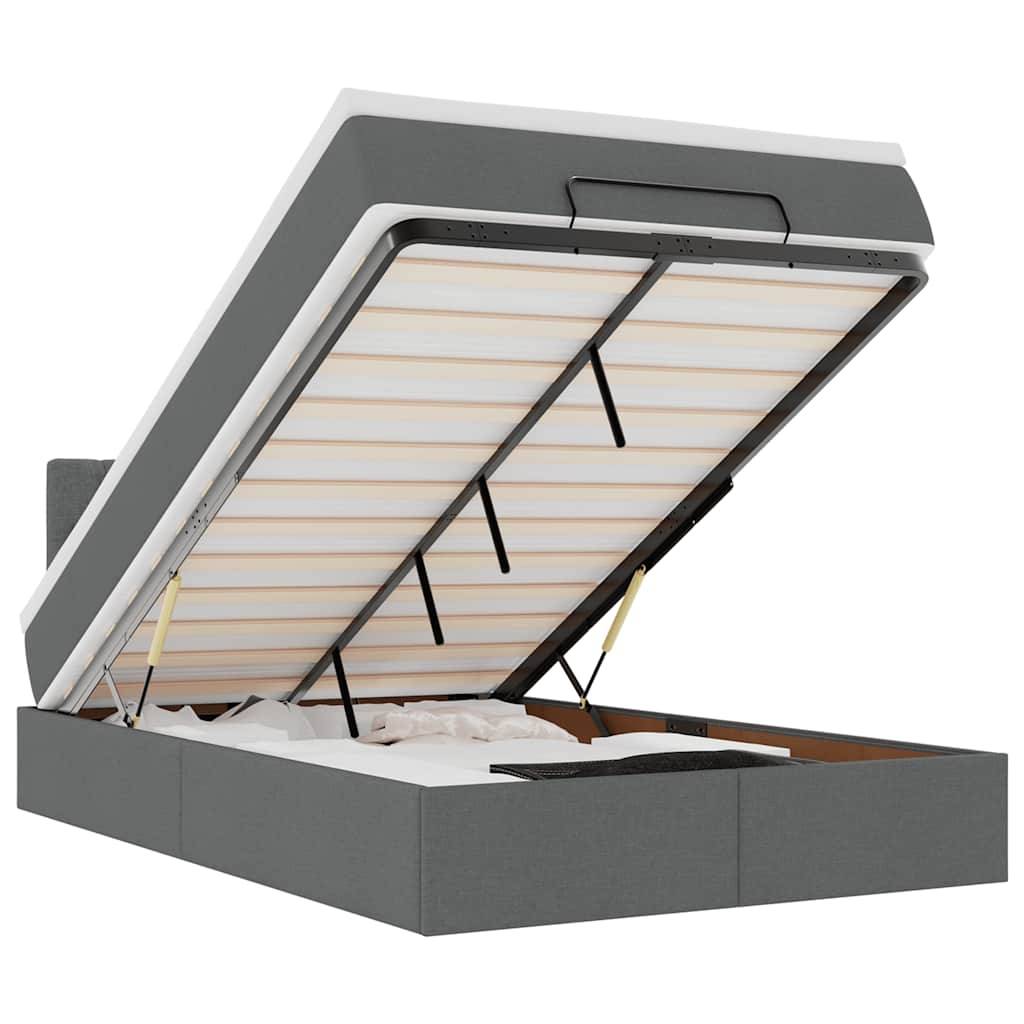 vidaXL Ottomane Bett mit Matratze & LEDs Dunkelgrau 120x200 cm Stoff