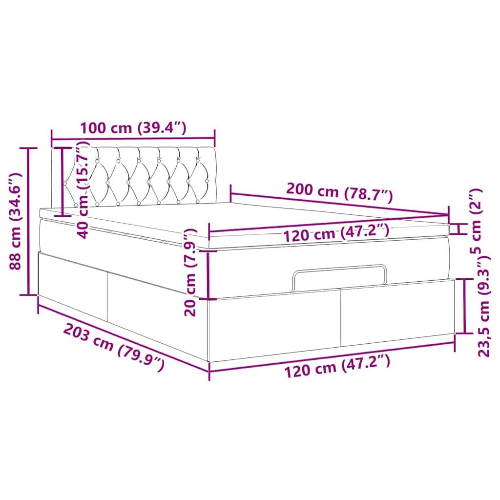 vidaXL Ottoman-Bett mit Matratze Schwarz 120x200 cm Samt