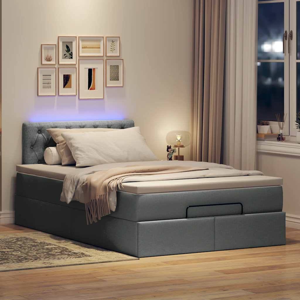 vidaXL Ottomane Bett mit Matratze & LEDs Dunkelgrau 120x200 cm Stoff