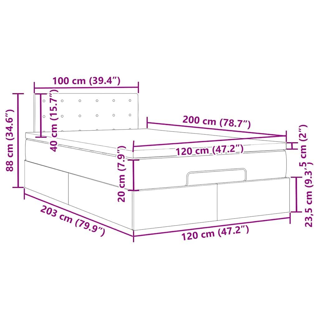 vidaXL Ottoman-Bett mit Matratze & LEDs Schwarz 120x200 cm Stoff