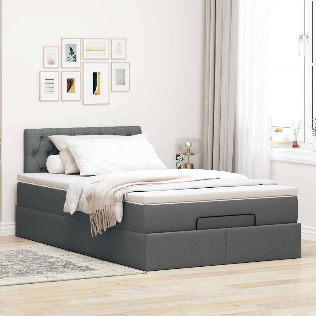 vidaXL Ottomane Bett mit Matratze & LEDs Dunkelgrau 120x200 cm Stoff
